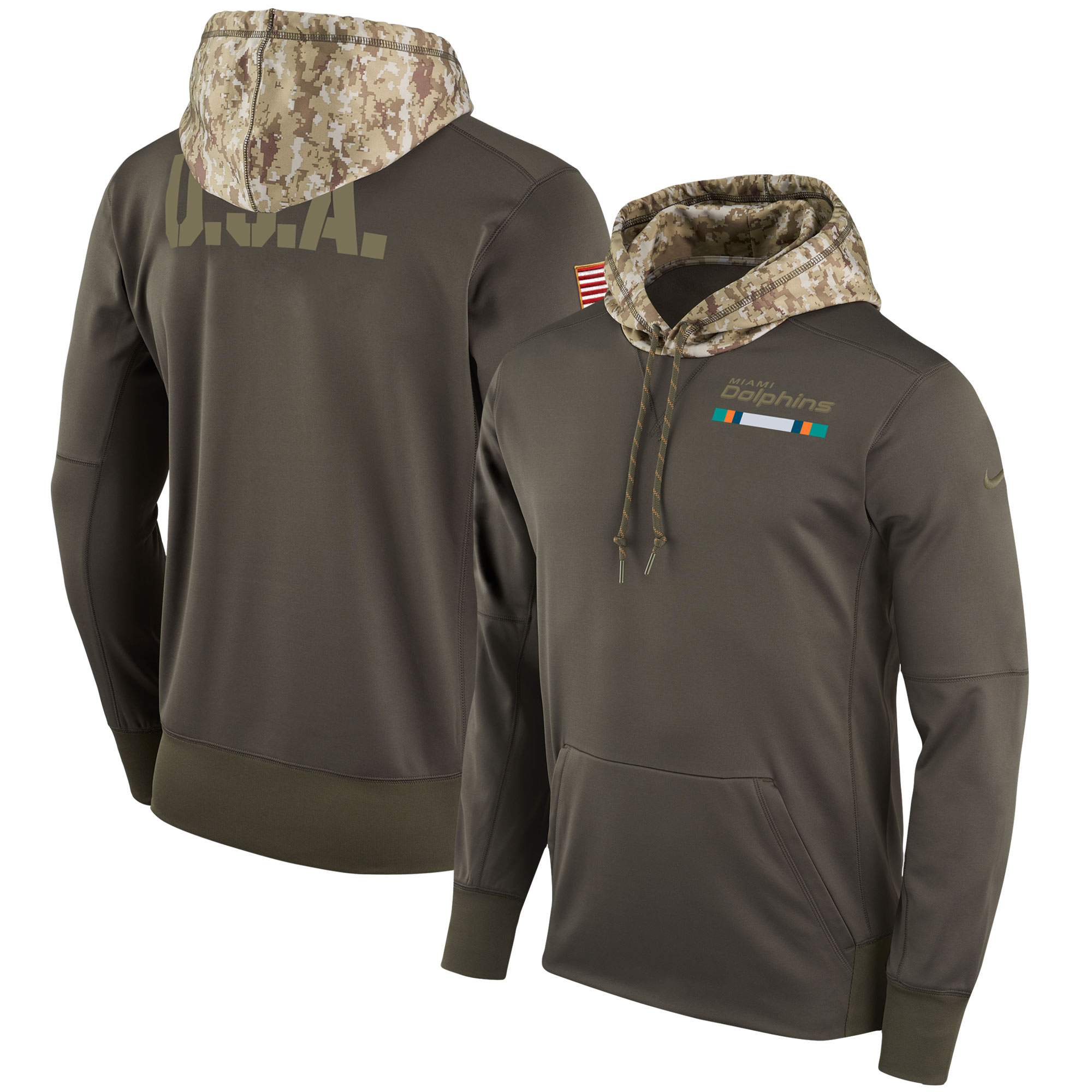 Men NFL Miami Dolphins Nike Olive Salute To Service Hoodie Green->miami dolphins->NFL Jersey
